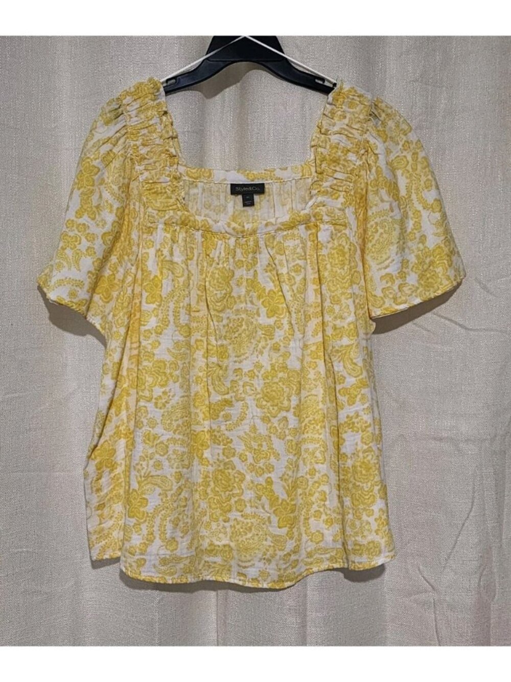 Style & Co Women's Blouse Smocked Square Neck Yellow White Size 2X NWT